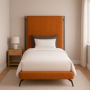 Ver imagem 5 de Cama Japonesa com Cabeceira Almeriaharu Solteiro Pés Alumínio Courino Caramelo - Sallar Home