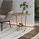 Ver imagem 1 de Mesa Lateral Redonda Industrial Italy Ferro Dourado e Tampo Freijó