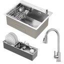 Ver imagem 1 de Kit Cuba Quebec 60cm Aço Inox 304 + Calha Organizadora Aço Inox + Torneira Roma Aço Inox Goldenx