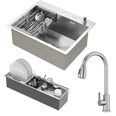 Kit Cuba Quebec 60cm Aço Inox 304 + Calha Organizadora Aço Inox + Torneira Roma Aço Inox Goldenx