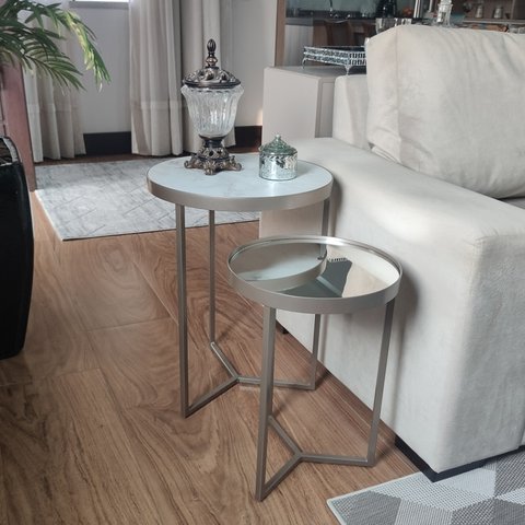 Conjunto Mesa Lateral Viena Champagne com Espelho