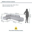 Ver imagem 3 de Sofá Canto Orgânico 4 Lugares Linho Gelo Luna 272cm Yescasa