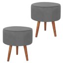 Ver imagem 1 de Kit 2 Puff Puf Redondo Pes Palito 44x40cm Suede Cinza Escuro MPassos
