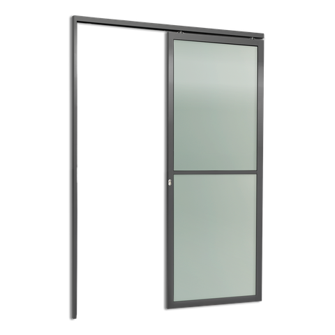Porta de Correr Suspensa Vidrao Esq L.25 Cinza 210x70 Brimak