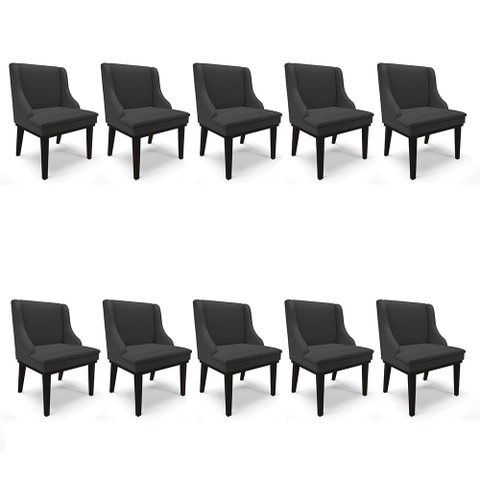 Kit 10 Cadeiras de Jantar Liz Corino Base Fixa Madeira Preto - D’Rossi - Preto
