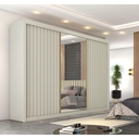 Ver imagem 1 de Guarda Roupa Casal Ripado com Espelho 3 Portas 6 Gavetas - Athenas-off White - Móveis Europa