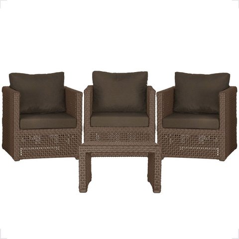 Mesa Centro e 3 Poltronas Madri Corda Náutica Estofado 9 Trama Original