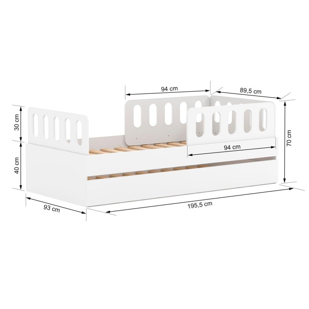 Bicama Solteiro Mdf Branco com 02 Grades e Cabeceira Anatômica Mobilistore - 5