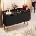 Ver imagem 2 de Aparador Buffet Gold Marmorizado 3 Portas Pés Madeira Maciça Preto/marmore Preto