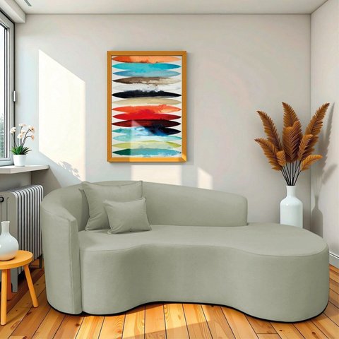Recamier Curvo Orgânico 200cm 3 Lugares Lado Direito para Sala de Estar Bouclé Londres Verde Oliva