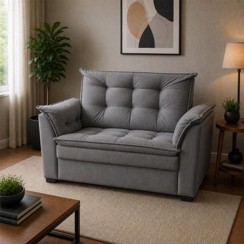 Sofá Alice 2 Lugares Compacto Suede com Espuma D-28 Cinza Chumbo Império Decor