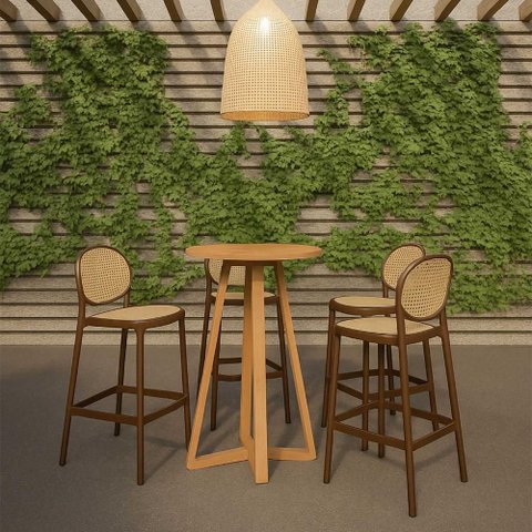 Banqueta Gourmet Alta 47cm X 76cm Polipropileno Rattan 2 Un Cor:cinza