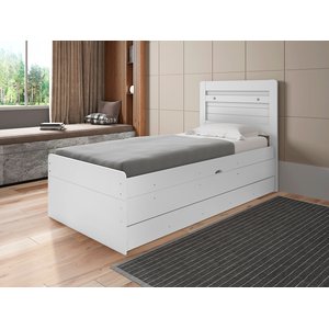Cama Solteiro Larissa Reforçada Baú Organizador C/ Auxiliar:branco