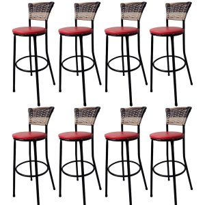 Kit 8 Banquetas Bistrô Aço Junco Sintetico Degrade Assento Vermelho