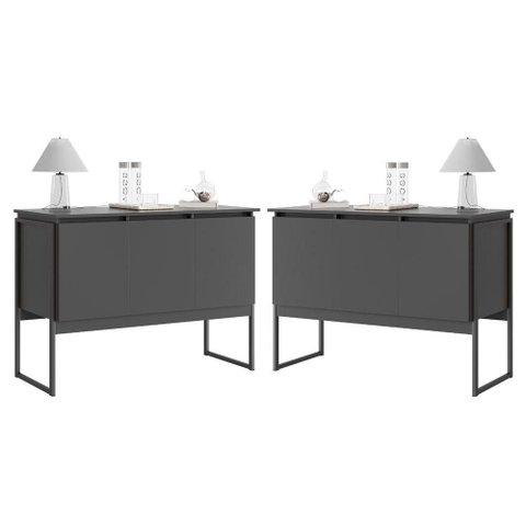 Conjunto Buffets Vintage Preto Onix 2 Buffets MDP Perfex 15mm Casah