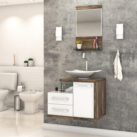 Conjunto Balcão C-cuba L38 e Espelheira Legno 651 Branco Chess C-carvalho Branco Chess C-carvalho