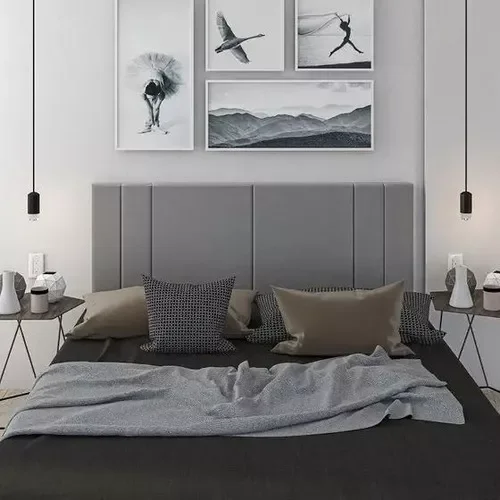 Cabeceira Viuva Tulipa Estofada Suspensa para Quarto - 128 Cm - Cinza Suede