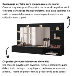 Penteadeira Camarim Suspensa com Luz no Espelho Visivel:preto - 5