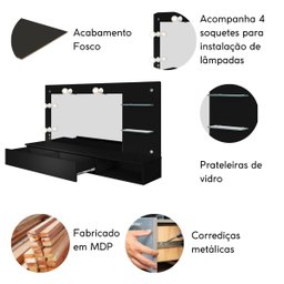 Penteadeira Camarim Suspensa com Luz no Espelho Visivel:preto - 4