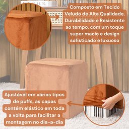 Capa de Puff Quadrado Avulsa Lisa Ajustável com Elástico - Tecido Veludo Suede Decoração Banquinho L - 5