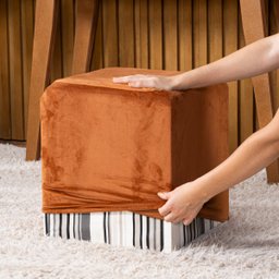 Capa de Puff Quadrado Avulsa Lisa Ajustável com Elástico - Tecido Veludo Suede Decoração Banquinho L - 3