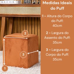 Capa de Puff Quadrado Avulsa Lisa Ajustável com Elástico - Tecido Veludo Suede Decoração Banquinho L - 4