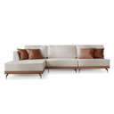 Ver imagem 2 de Sofá 4 Lugares Luxo Modulado Linho Bege Claro 2,80m Chaise Lado Esquerdo