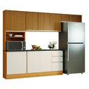 Ver imagem 1 de Armário de Cozinha Completa 9 Portas 2 Gavetas com Nicho para Micro Ondas Paris Ripado 3d Off White