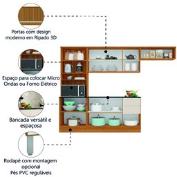 Armário de Cozinha Completa 9 Portas 2 Gavetas com Nicho para Micro Ondas Paris Ripado 3d Off White - 4 Armário de Cozinha Completa 9 Portas 2 Gavetas com Nicho para Micro Ondas Paris Ripado 3d Off White - 4