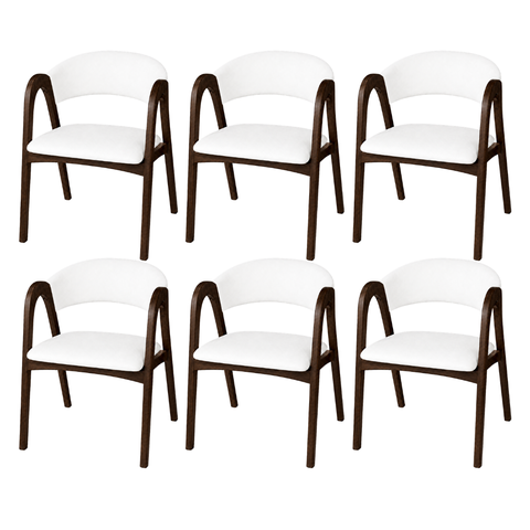 Kit 6 Cadeiras de Jantar Valentina Madeira Maciça Estofada:Branco Facto/Castanho