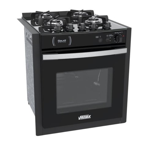 Fogao a Gas de Embutir 4 Bocas Venax Gaudi Platinum Vitreo Preto Gas Glp 127 V