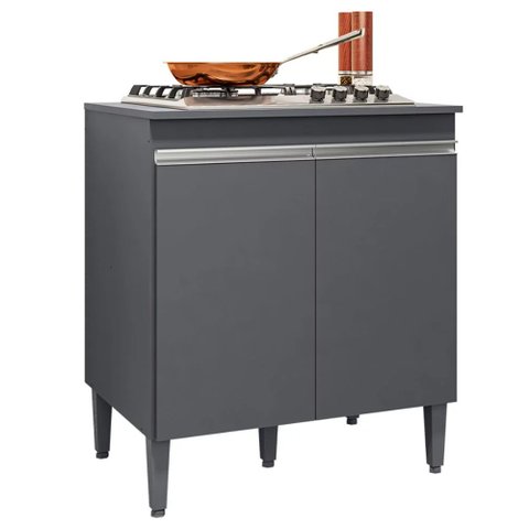Balcão Gabinete Emma Cooktop 2 Portas para Cozinha Cinza