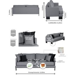 Sofá São Luiz Living 3 Lugares Linho Corriente 2 MT Espuma D33 Sofatec - 3