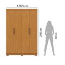 Ver imagem 3 de Guarda-Roupa Solteiro Ravena 4 Portas 2 Gavetas 100% MDF Marrom/Cerejeira