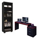 Ver imagem 1 de Mesa para Computador Gamer Drx 5000 e Livreiro Office Preto Trama Vermelho - Móveis Leão