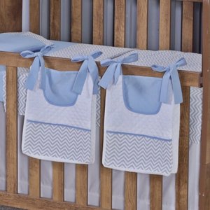 Porta Fralda Organizador Quarto de Bebê Menino Menina 2 Peças com Laço:chevron Azul Bebê