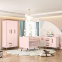 Ver imagem 1 de Quarto Infantil Q Encanto Berço Multifuncional MDP Colchão Não Incluso Rosa Qmovi