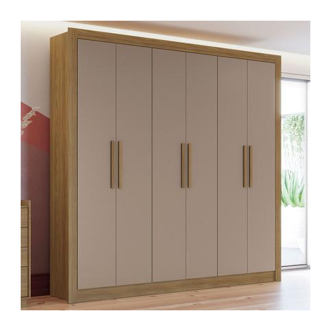 Guarda Roupa Casal Roupeiro 6 Portas 2 Gavetas com Pes Nogueira/Fendi - Kappesberg
