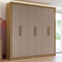 Ver imagem 1 de Guarda Roupa Casal Roupeiro 6 Portas 2 Gavetas com Pes Nogueira/Fendi - Kappesberg