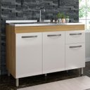 Ver imagem 1 de Balcão Cozinha para Pia 120 Cm Gabinete 3 Portas 1 Gaveta sem Tampo Freijo C/ Off-white