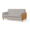 Ver imagem 4 de Sofá Cama 4 Lugares Veludo Bege com Braço em Couro Base Madeira Maciça