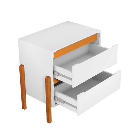 Kit 2 Mesas de Cabeceira Verona com 2 Gavetas e Pés em Madeira para Quarto Casal - Branco/nature