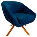 Ver imagem 4 de Kit Poltrona Giovana Giratória Ferro e Madeira, Puff Capitonê Luxo e Almofadas em Sued Premium:Azul 