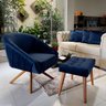 Kit Poltrona Giovana Giratória Ferro e Madeira, Puff Capitonê Luxo e Almofadas em Sued Premium:Azul  - 2