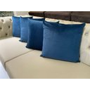 Ver imagem 5 de Kit Poltrona Giovana Giratória Ferro e Madeira, Puff Capitonê Luxo e Almofadas em Sued Premium:Azul 