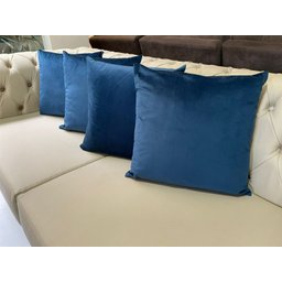 Kit Poltrona Giovana Giratória Ferro e Madeira, Puff Capitonê Luxo e Almofadas em Sued Premium:Azul  - 5