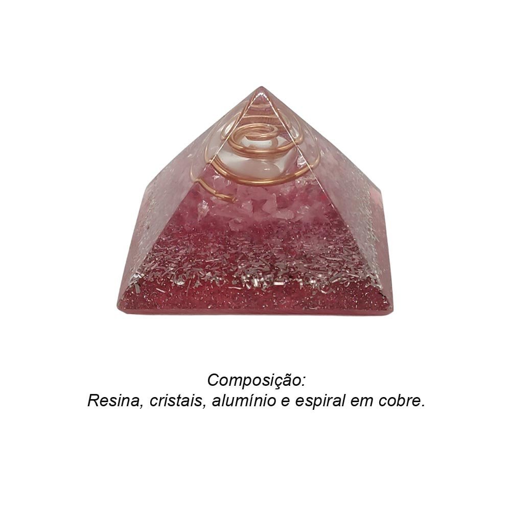 Orgonite Pirâmide 4cm Amor - Quartzo Rosa e Cristais - 3