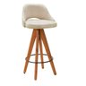Banqueta Nicole Linho Bege Base Giratória Madeira - 1