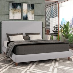 Cama Casal King Base Box Pés de Madeira 210cm Otto P05 Veludo Cinza - Lyam Decor - 5