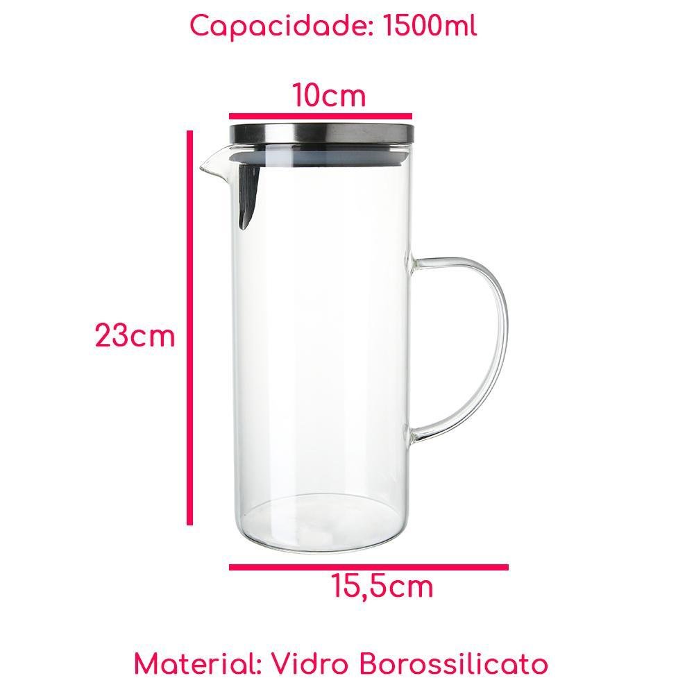 Jarra Vidro Borossilicato 1,5l Tampa Inox Resistente - 4